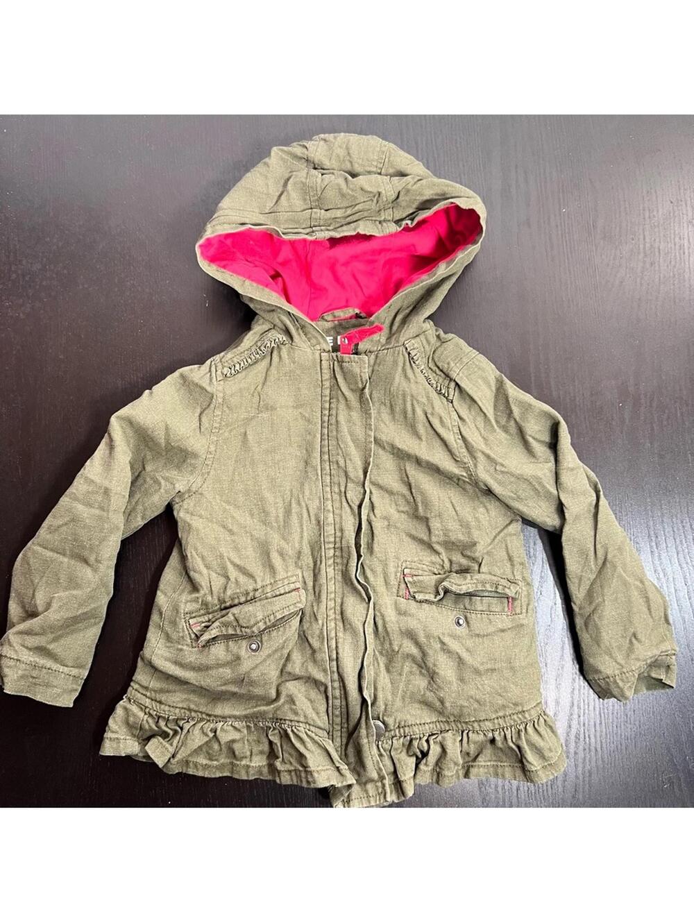 Pink and Green Spring/Fall Coat with Ruffled Hem